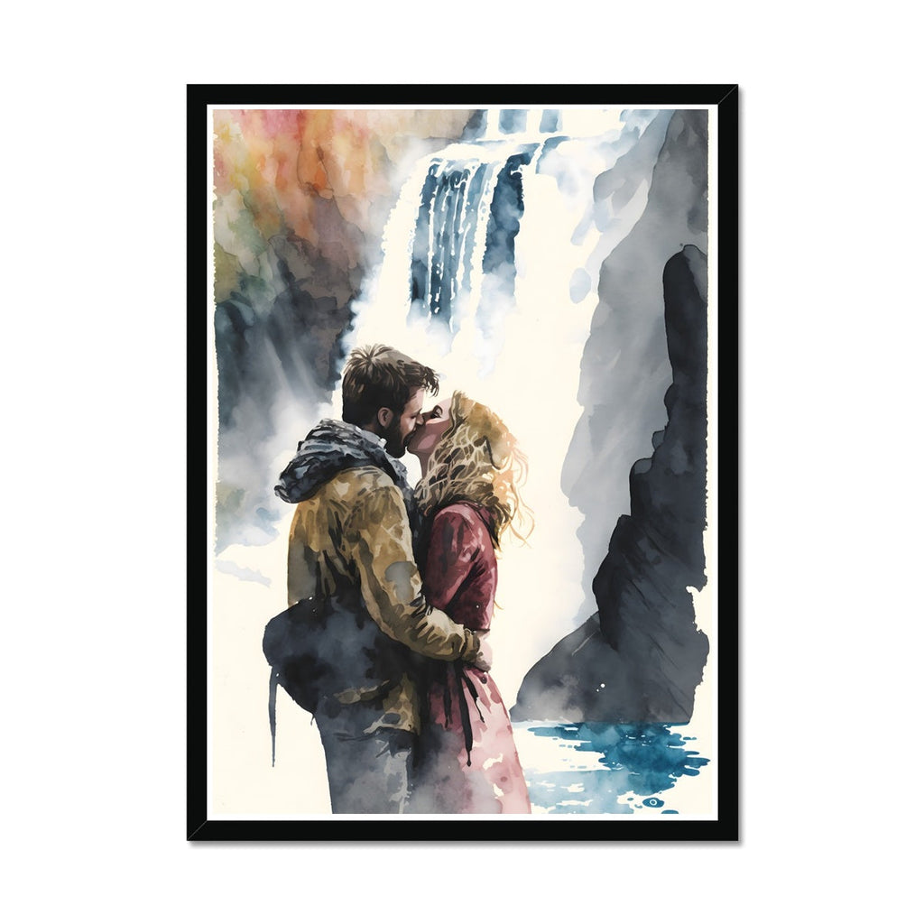 couple kissing waterfall romantic pnw national park engagement gift hiking outdoors camping embrace love wedding anniversary wilderness outside outdoors