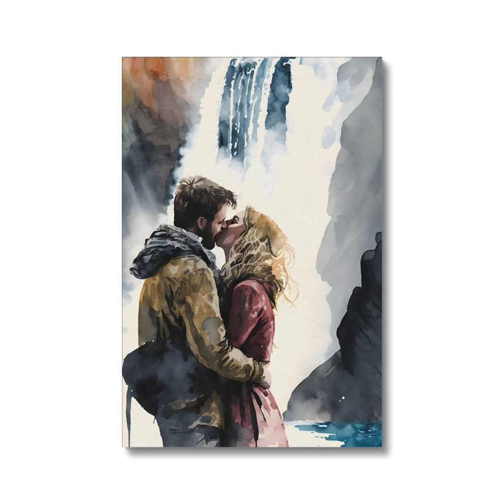 couple kissing waterfall romantic pnw national park engagement gift hiking outdoors camping embrace love wedding anniversary wilderness outside outdoors