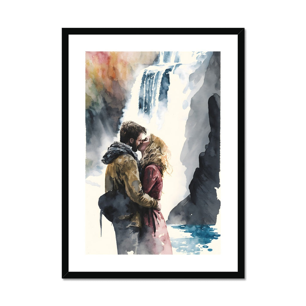 couple kissing waterfall romantic pnw national park engagement gift hiking outdoors camping embrace love wedding anniversary wilderness outside outdoors