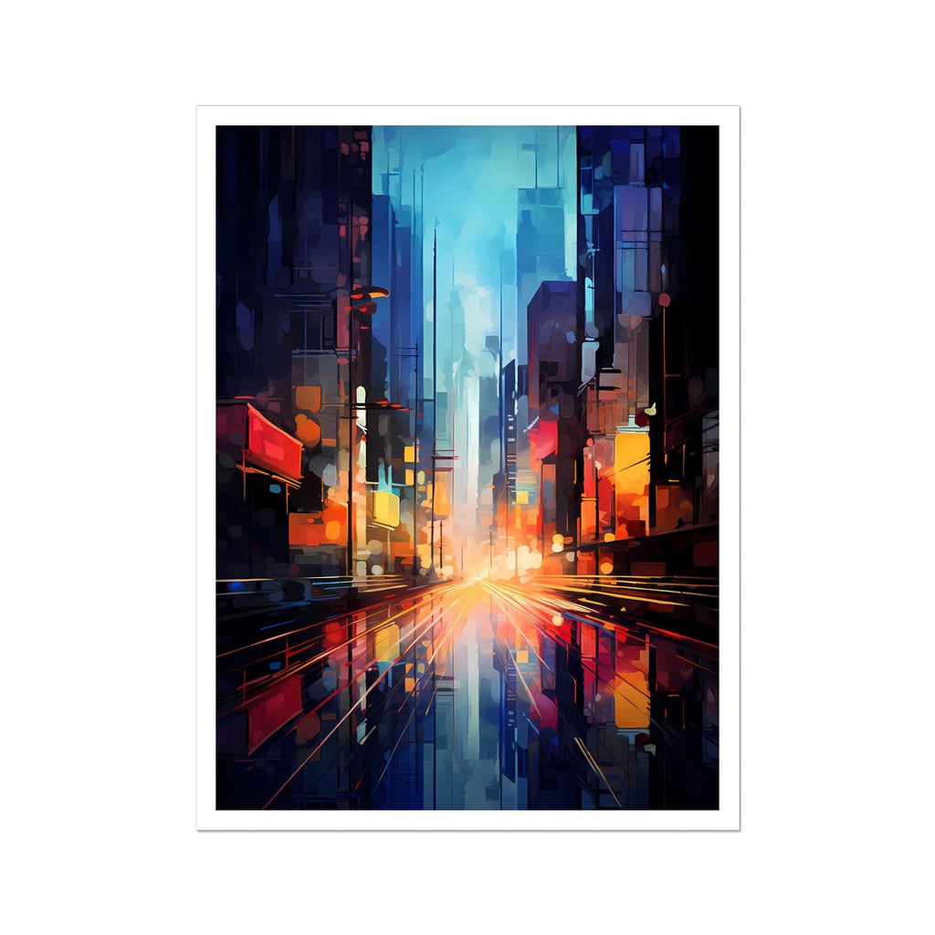 abstract city street at night wall art digital painting